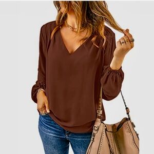 Elegant Brown V-Neck Blouse